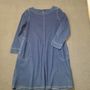Links Women's Blue Denim Dress Long Sleeve Pockets Casual Stretch Medium